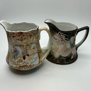 2 Vintage Japanese hand painted creamers.